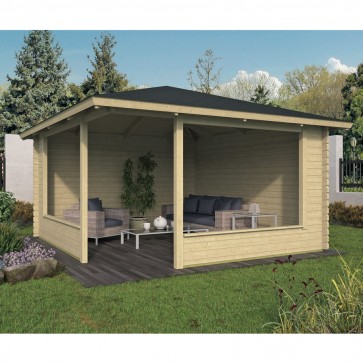 Gazebo in Legno Impregnato Chiuso MARIT 400x400 cm con Frangivista - Antivento