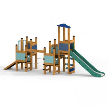 Parco Giochi in Legno di Larice TOWER 2 Torre Doppia con Scivolo - Certificato EN 1176 Uso Pubblico