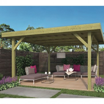 Onlywood Gazebo in Legno Impregnato MODERN 449 x 449 cm con Tetto in Legno Piatto - Antivento