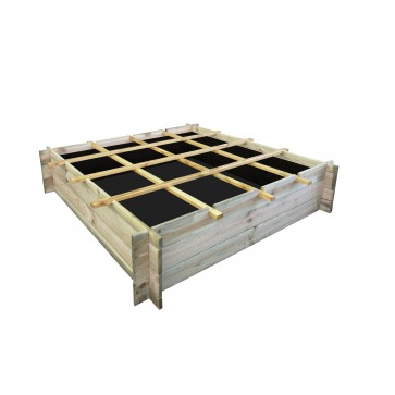 Onlywood Orto rialzato da esterno 16 Scomparti in Legno Trattato in Autoclave Dimensioni 120 x 120 x 18 cm - Cassoni orto con montaggio ad incastro e tessuto non tessuto compreso