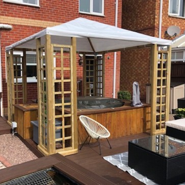 Onlywood Gazebo in legno impregnato ONLY 300 x 300 cm con Telo PVC + 8 Grigliati