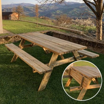 Onlywood Tavolo Picnic in Legno EXCELLENT 220 x 155 cm - con Panche Pieghevoli