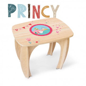 Onlywood Tavolino in legno per bambini UNICORNI con Disegni Colorati