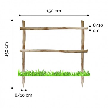 Onlywood Staccionata Valdostana a mezzi pali in Castagno scortecciato (L 150cm x H 150cm) - Modulo iniziale con 2 piantoni