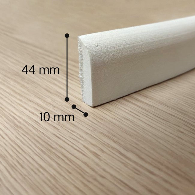 Battiscopa in PVC FLESSIBILE Bianco Impermeabile - 10 x 44 mm - Asta da 2,4  m - Onlywood