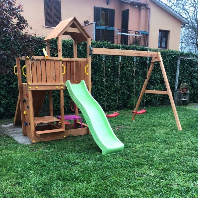 Compra gioco da giardino Torre Doppia in legno con scivolo, doppia