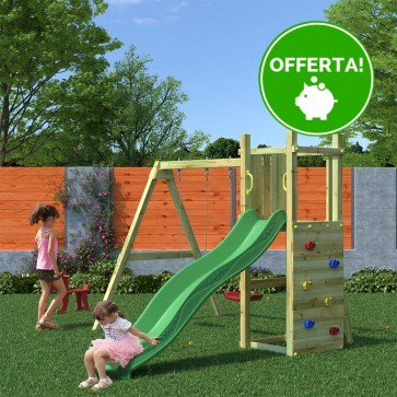 Parco Giochi in Legno Autoclavato Fungoo FUNNY 3 con Altalena doppia e Scivolo