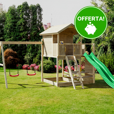 Parco Giochi in Legno Autoclavato Fungoo MOONLIGHT Torre con Altalene e Scivolo
