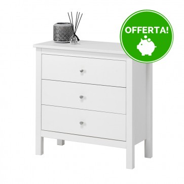 Settimino in legno Massello 3 Cassetti verniciato Bianco - Dimensioni 75 x 37 x 75 h. cm