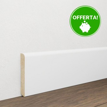 Battiscopa Mdf Bianco Stondato - 70 x 10 mm - Asta da 2,4 Metri - Made in Italy