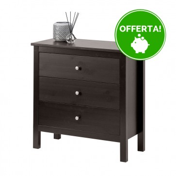 Settimino in legno Massello 3 Cassetti verniciato Nera - Dimensioni 75 x 37 x 75 h. cm