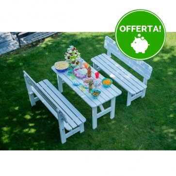 Set CADICE Tavolo + 2 Panche Arredo da Esterno in Legno Bianco