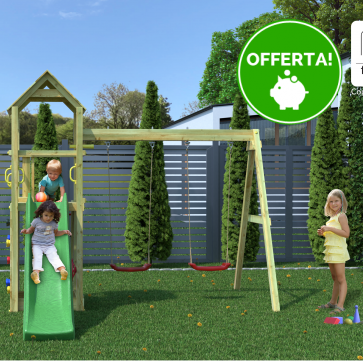 Parco Giochi in Legno Autoclavato Fungoo FLAPPI Torre con Scivolo e Altalene