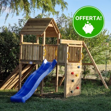 Parco Giochi in Legno Autoclavato CAROL 3 con Altalena e Scivolo Fungoo