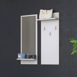 Onlywood Attaccapanni da muro in legno RIVA color Bianco Opaco 70 x 16 x 90 h cm - Con specchio