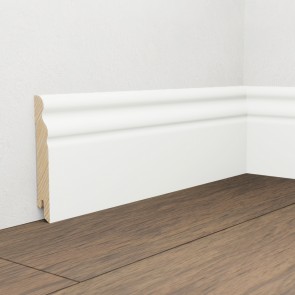 Battiscopa Legno BIANCO Laccato RAL 9010 - Modello Ducale - 95 x 15 mm - Asta da 2,4 Metri