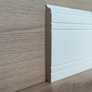 Battiscopa Legno BIANCO Laccato - Modello DUBAI - 180 x 18 mm - Sagomato