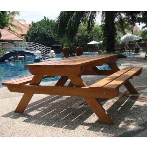 Onlywood Tavolo Picnic in Legno Tropicale HARDWOOD COMFORT 180 x 160 cm - Con Panche