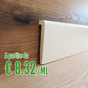 Onlywood 12,5 ML Copri Battiscopa Bianco in Legno Massello - 95 x 18 mm