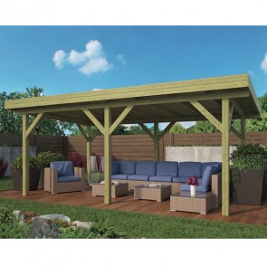 Onlywood Gazebo in Legno Impregnato MODERN 592 x 340 cm con Tetto in Legno Piatto - Antivento