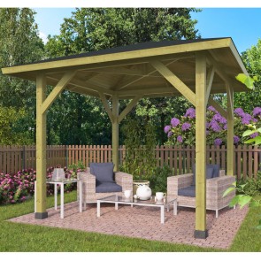 Onlywood Gazebo in Legno KIOSK Tetto in Legno 338 x 338 cm - Antivento