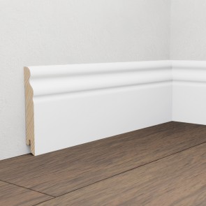 Battiscopa Legno BIANCO Laccato RAL 9016 - Modello Ducale - 95 x 15 mm - Asta da 2,4 Metri