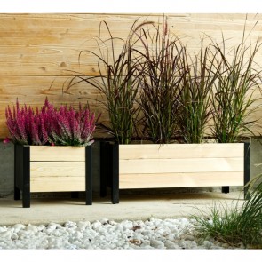Fioriera in legno LAVANDA con inserti in metallo antracite - 4 Dimensioni 