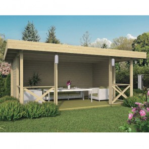 Gazebo Tettoia KONSTANTIN in Legno 500 x 340 cm con Pareti e Steccato