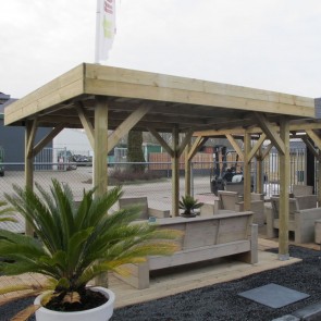 Onlywood Gazebo in Legno Impregnato MODERN 356 x 356 cm con Tetto in Legno Piatto - Antivento