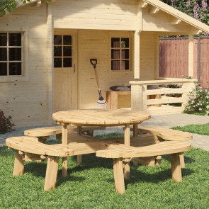 Onlywood Tavolo Picnic in Legno Impregnato ROTONDO Diametro 219 cm - Con 4 Panche