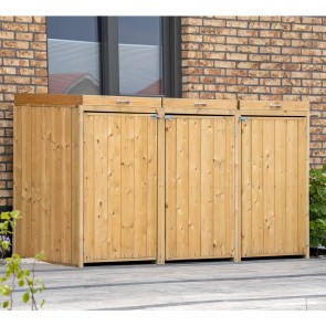 Onlywood Porta bidoni da esterno 3 Scomparti 215 x 80 x 120 h.cm in Legno Trattato  - RACCOLTA DIFFERENZIATA