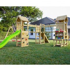Parco Giochi in Legno Autoclavato Fungoo OPTIMIZER Torre con Altalene e Scivolo