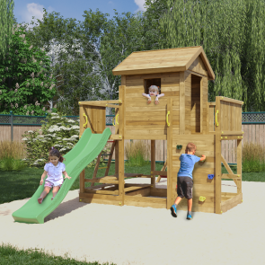 Parco Giochi in Legno Autoclavato Fungoo MARS Torre con Altalene e Scivolo