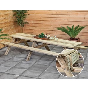 Onlywood Tavolo Picnic in Legno SUPERIOR 300 x 154 cm - con Panche Pieghevoli