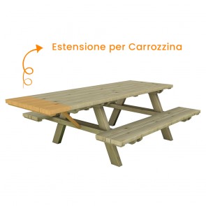 Tavolo Picnic per Arredo Urbano 240 x 180 x 79 h cm - con Estensione per Disabili 