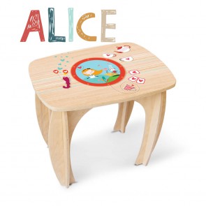 Onlywood Tavolino in legno per bambini ALICE con Disegni Colorati