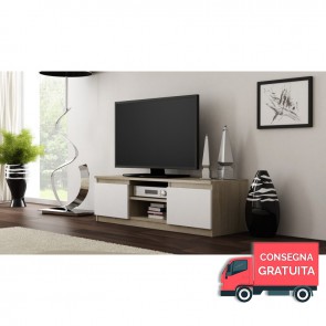 Mobile TV Bianco e Legno color Rovere Chiaro 120 x 40 x 36h cm - Modello MALWA