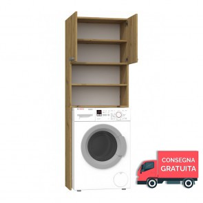 Mobile lavanderia componibile POLA - 64 x 30 x 183h cm - Rovere