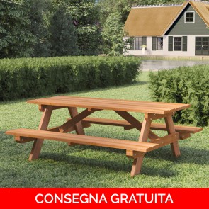 Onlywood Tavolo Picnic in Legno Tropicale HARDWOOD BUSINESS 200 x 160 cm - Con Panche