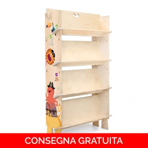 Onlywood Libreria Montessori legno PIRATI con disegni colorati