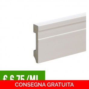 Battiscopa PVC Bianco Impermeabile con Passafilo - Modello Ducale - 70 x 15 mm - CONFEZIONE RISPARMIO 24 ML