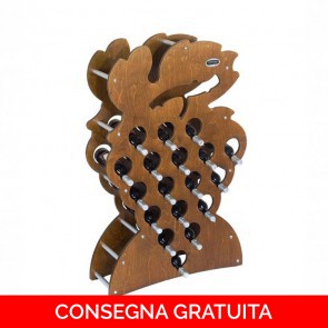 Cantinetta portabottiglie in legno GRAPPOLO - 75 x 25 x 120h cm - 18 bottiglie - finitura Noce