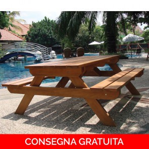 Onlywood Tavolo Picnic in Legno Tropicale HARDWOOD COMFORT 180 x 160 cm - Con Panche