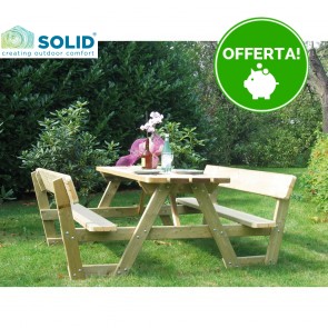 Tavolo Picnic in Legno PROFESSIONALE 180 x 197 cm - con Panche e Schienale