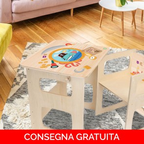 Onlywood Tavolino Montessori PIRATI con Disegni Colorati