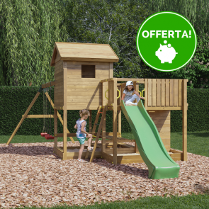 Parco Giochi in Legno Autoclavato Fungoo PLUTO Torre con Altalene e Scivolo