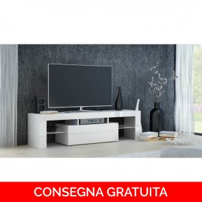 Onlywood Mobile TV in Legno DEKO 140 x 40 x 45h cm - Bianco Laccato