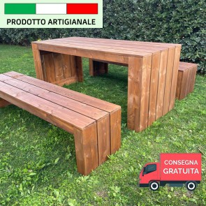 Onlywood Tavolo in legno da giardino MADRID - legno di Abete Massello Noce chiaro 180 x 78 x 78 h cm 
