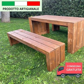 Onlywood Panca in legno da esterno MADRID - legno di Abete Massello Noce chiaro 180 x 44 x 43 h cm 