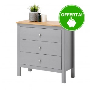Settimino in legno Massello 3 Cassetti verniciato Grigio con ripiano Naturale - Dimensioni 75 x 37 x 75 h. cm